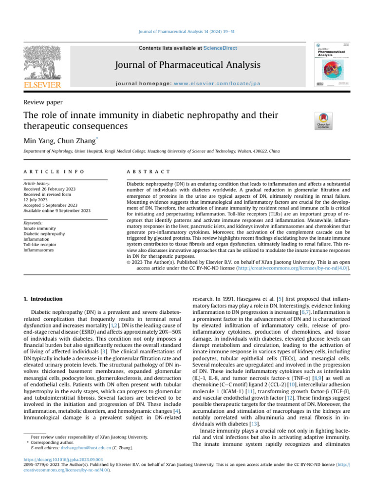 E5 The Role of Innate Immunity in Diabetic Nephropathyc | PDF | Toll ...