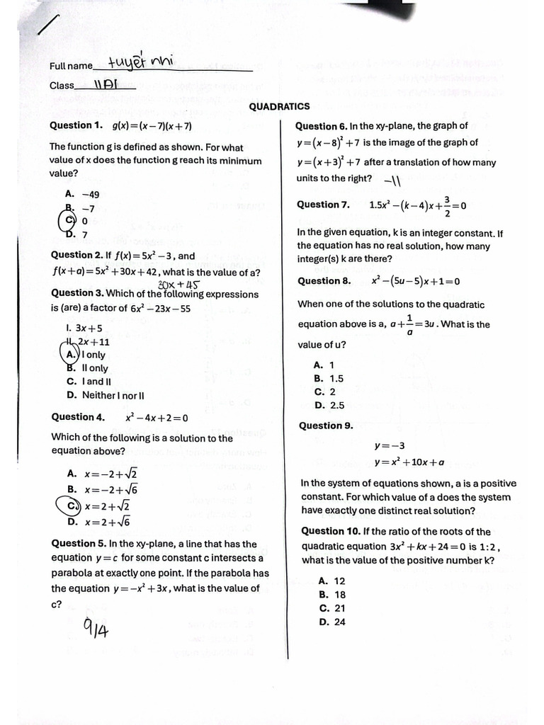 Quadratics Function | PDF