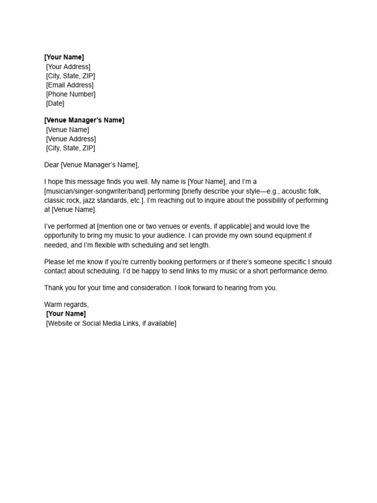 Music Performance Inquiry Letter | PDF
