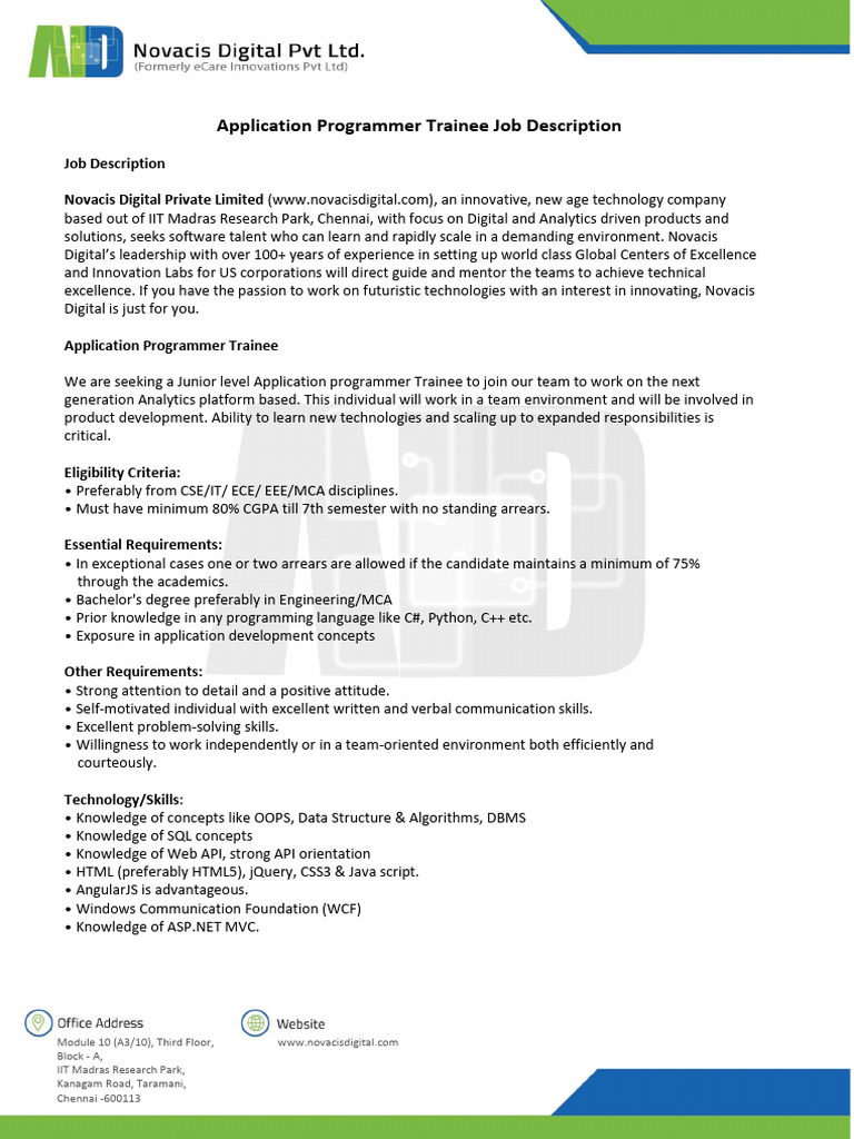 Application Programmer Trainee Role | PDF