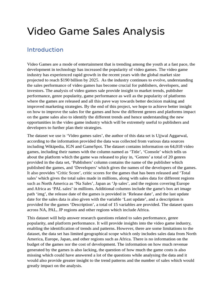 Video Game Sales Trends Analysis | PDF | Video Games