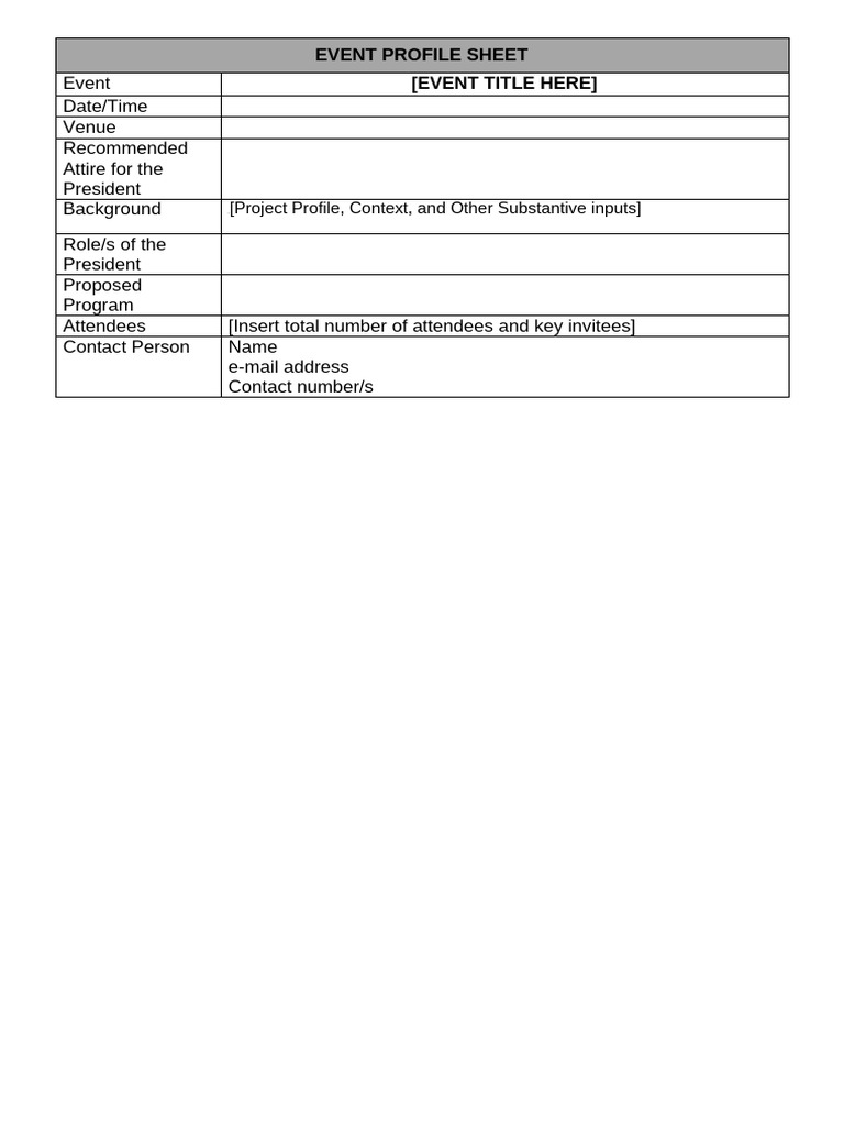 Event Profile Template | PDF