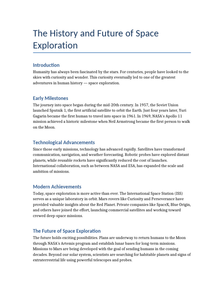 The History and Future of Space Exploration | PDF