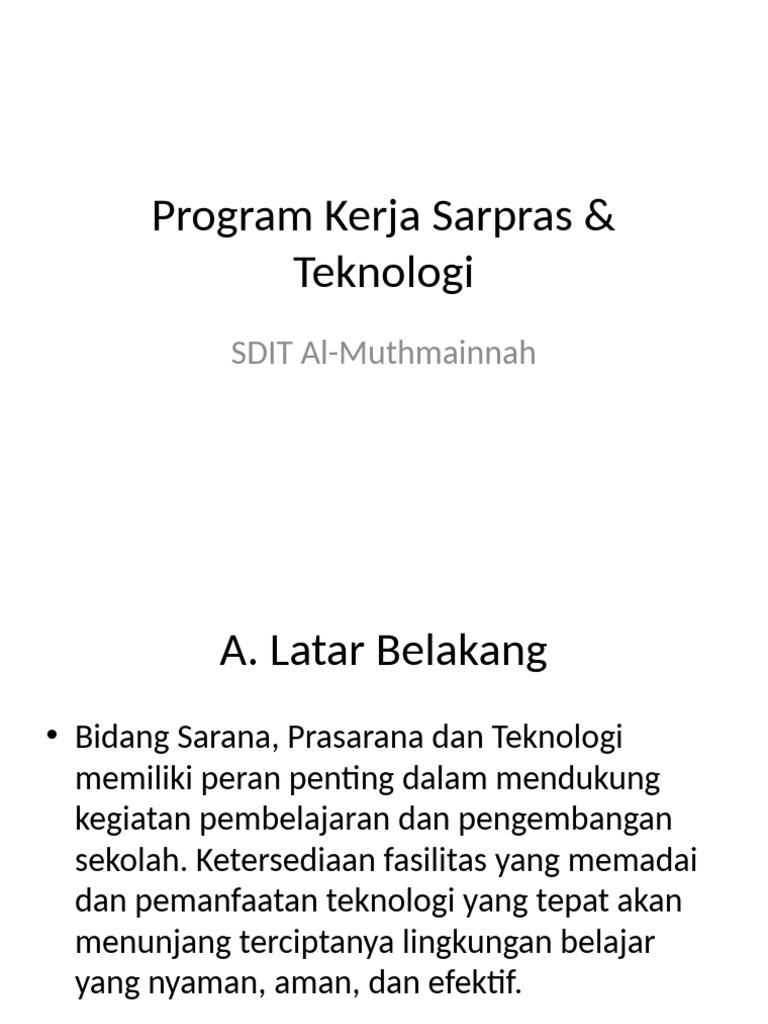 Program Sarpras dan Teknologi SDIT Al-Muthmainnah | PDF