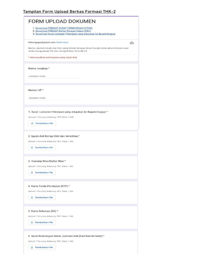 Tampilan Form Upload Berkas Formasi THK-2 | PDF