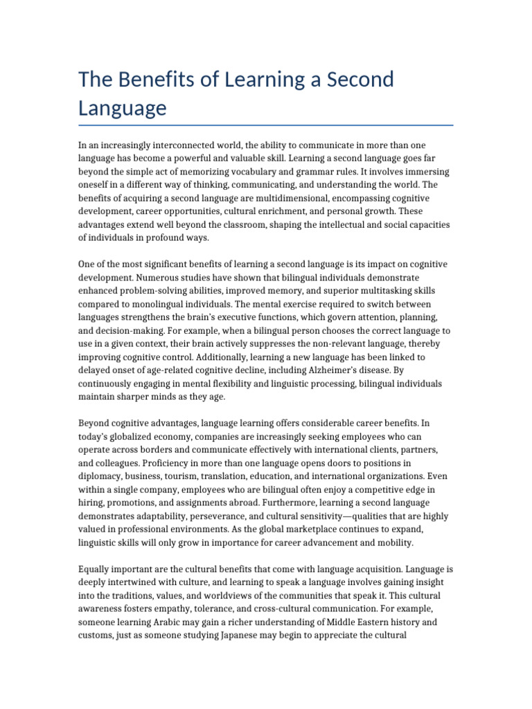 Benefits of Learning a Second Language | PDF | Multilingualism | Second ...