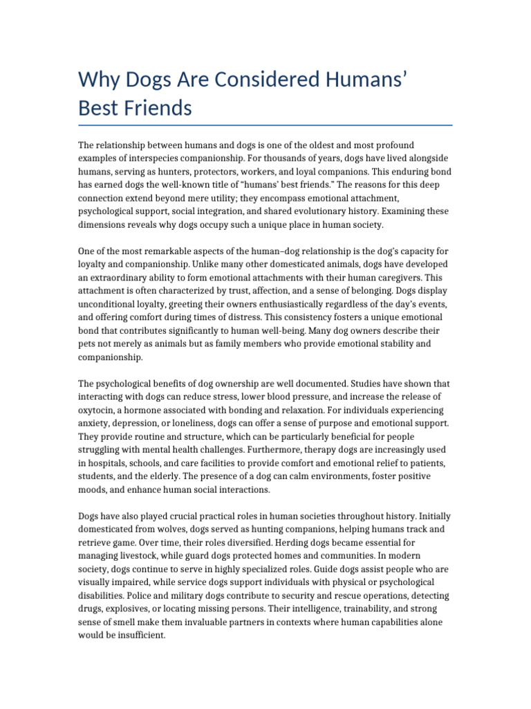 Essay Why Dogs Are Considered Humans Best Friends | PDF | Dogs ...