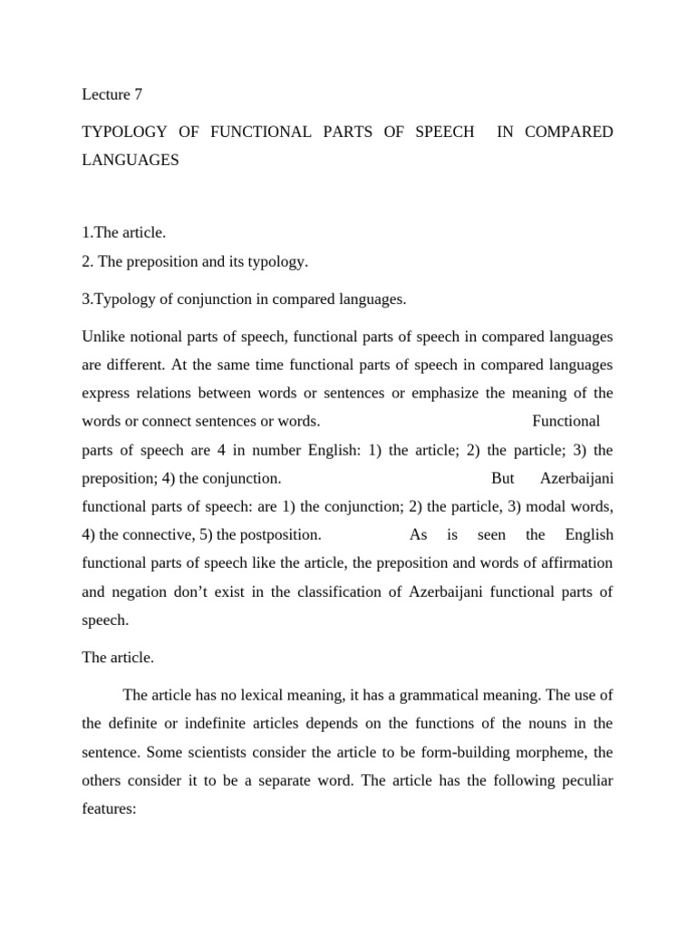 Functional Parts of Speech Comparison | PDF | Part Of Speech | Word