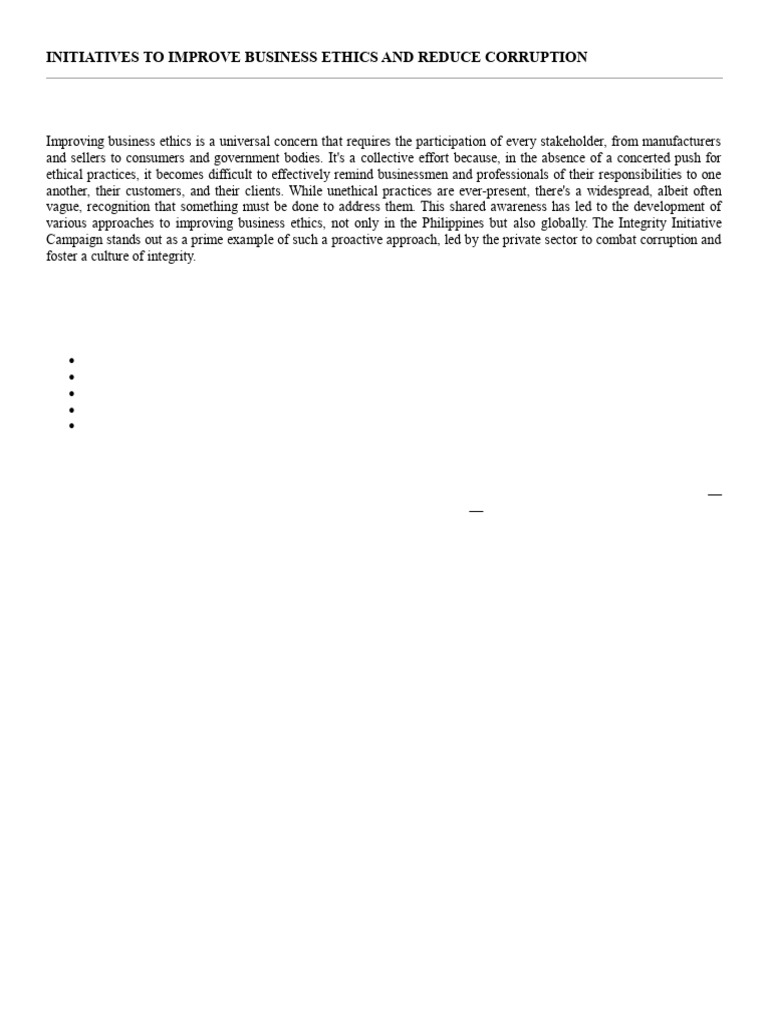 Enhancing Business Ethics in the Philippines | PDF | Regulatory ...