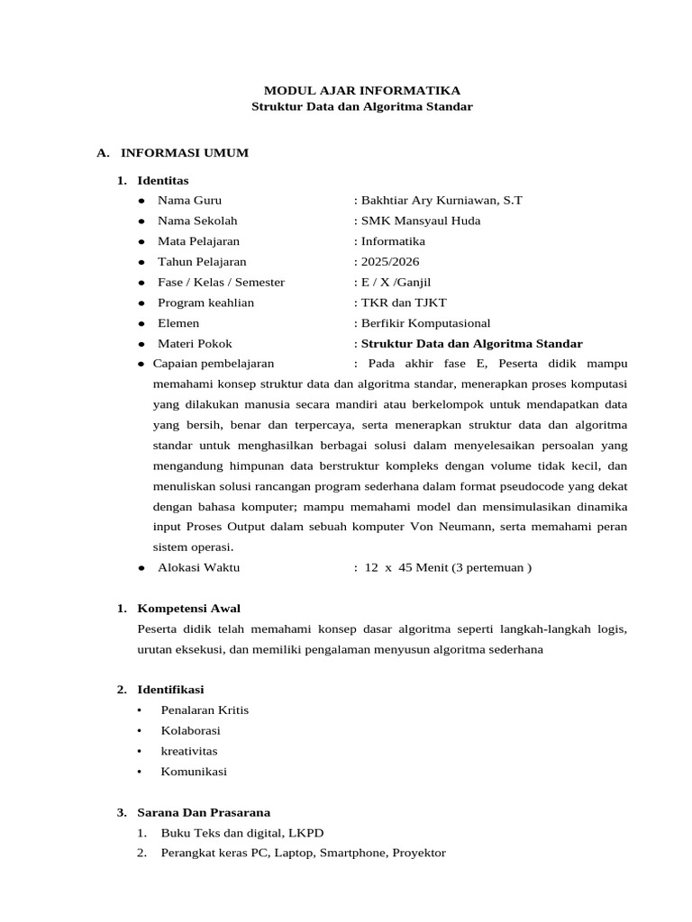 Modul Ajar Struktur Data dan Algoritma | PDF