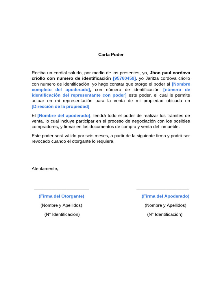 Modelo de Carta Poder para Venta de Propiedad | PDF