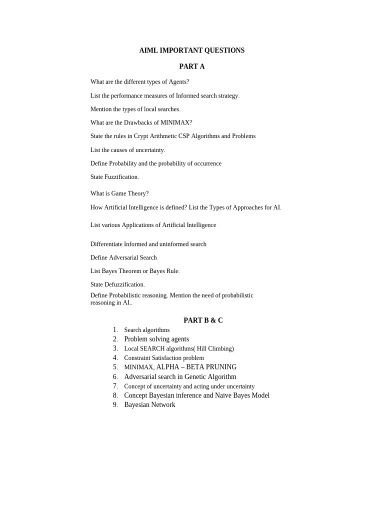 Key AIML Questions and Concepts | PDF