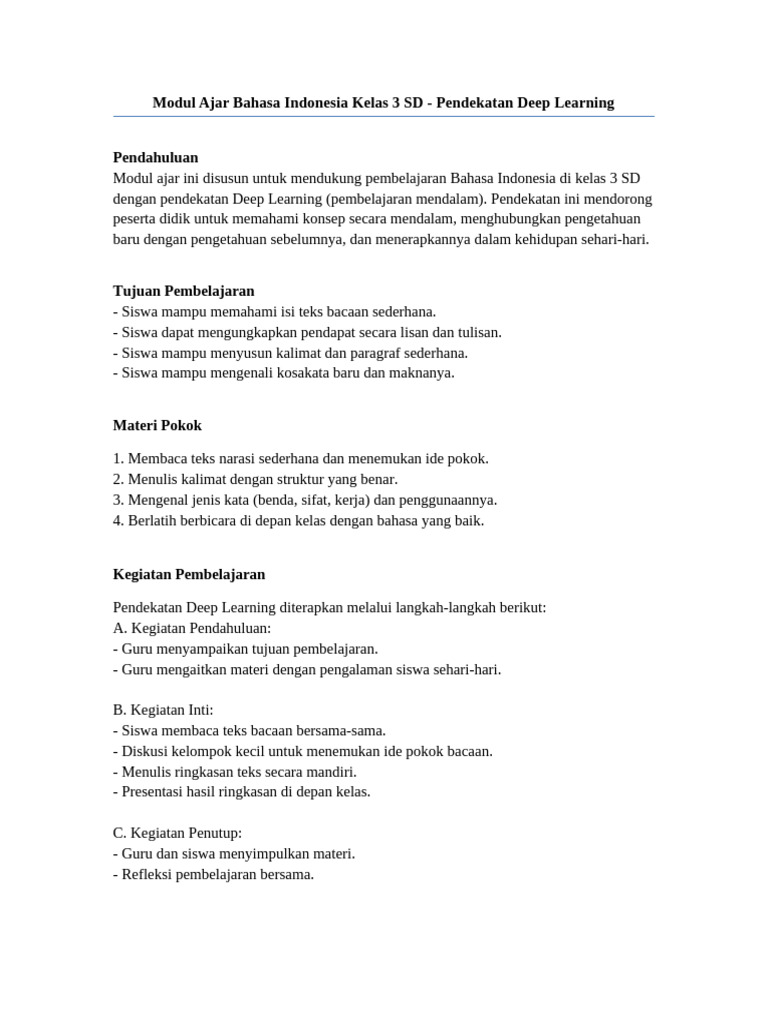 Modul Ajar Bahasa Indonesia Kelas 3 SD | PDF