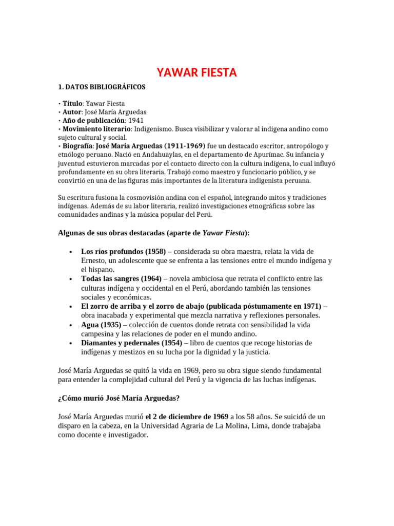 Yawar Fiesta: Resistencia Indígena en Perú | PDF