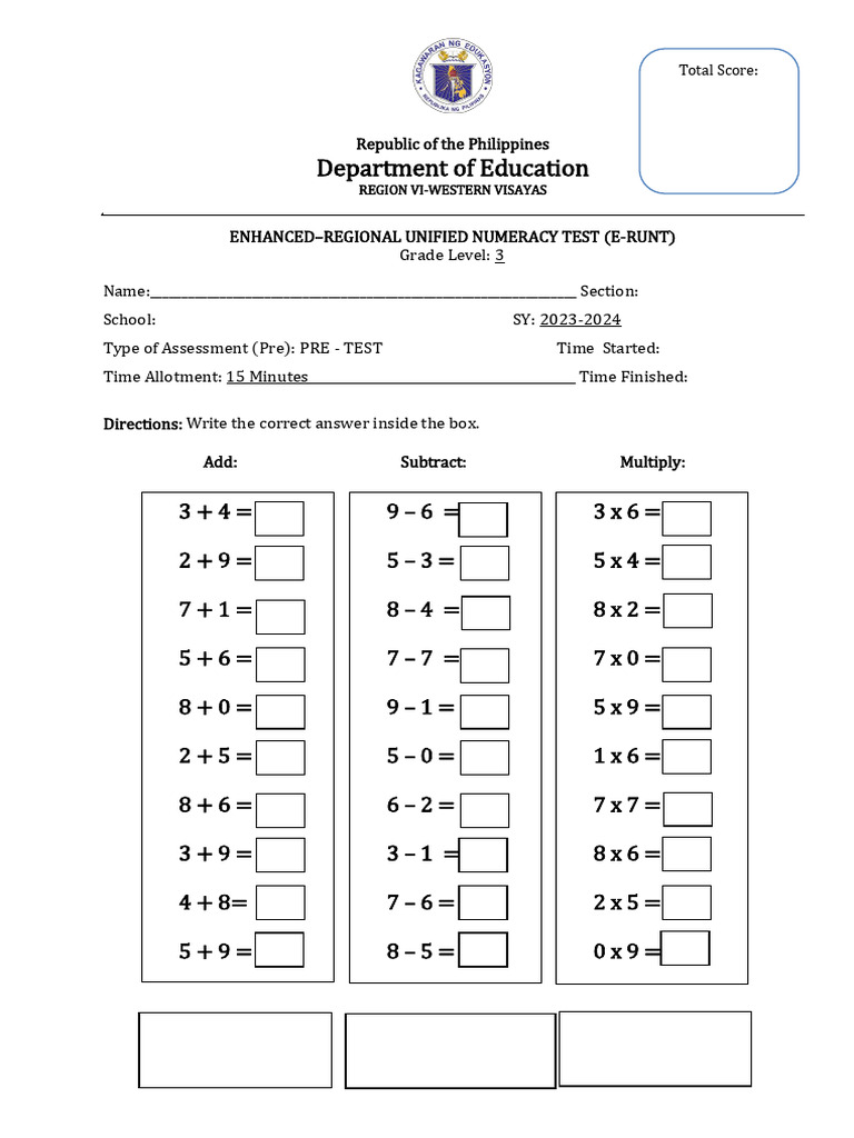 Grade 3 Enhanced Numeracy Test | PDF