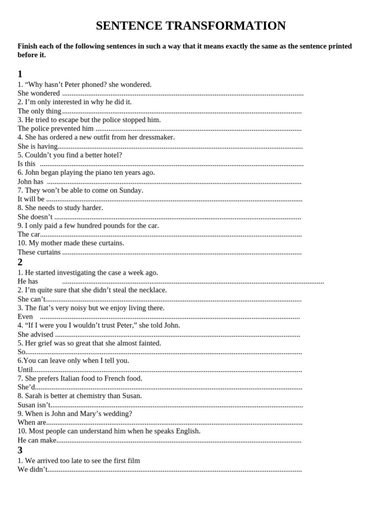 Sentence Transformation Exercises | PDF | Cost Of Living