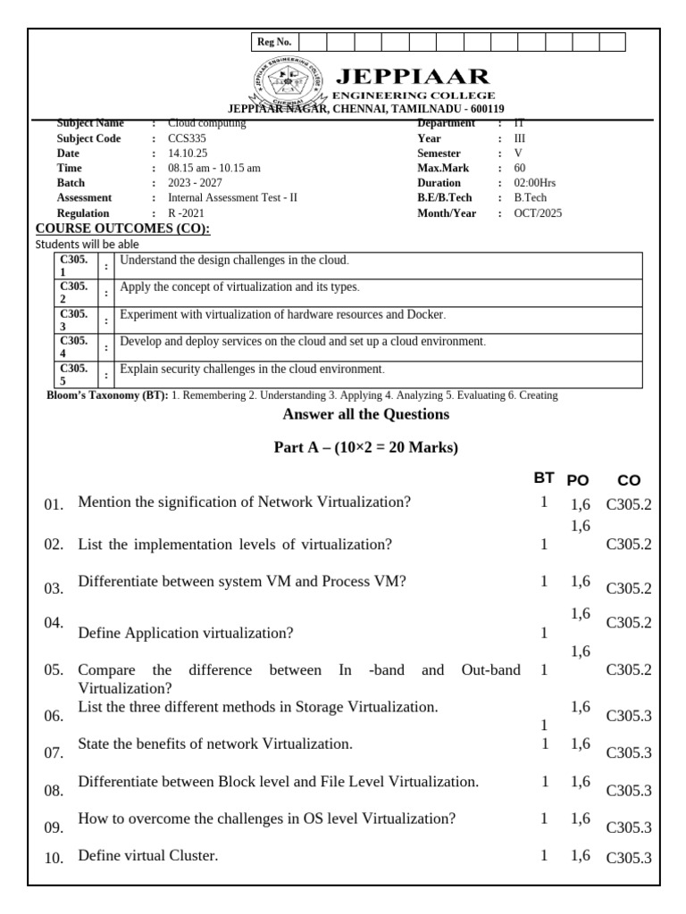 Cloud Computing Internal Assessment Test | PDF | Virtualization ...