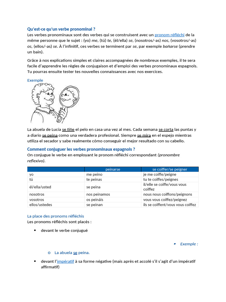 Conjugaison des verbes pronominaux espagnols | PDF | Verbe | Grammaire