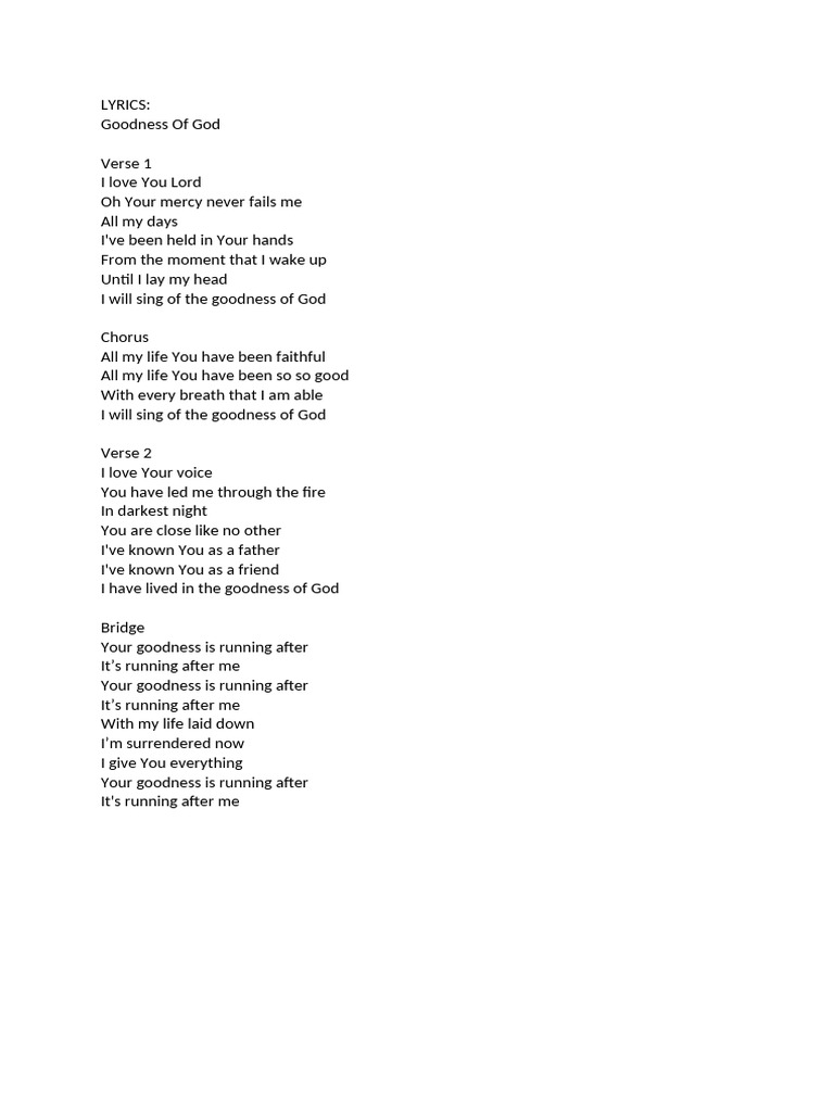 Goodness of God Lyrics PDF PDF