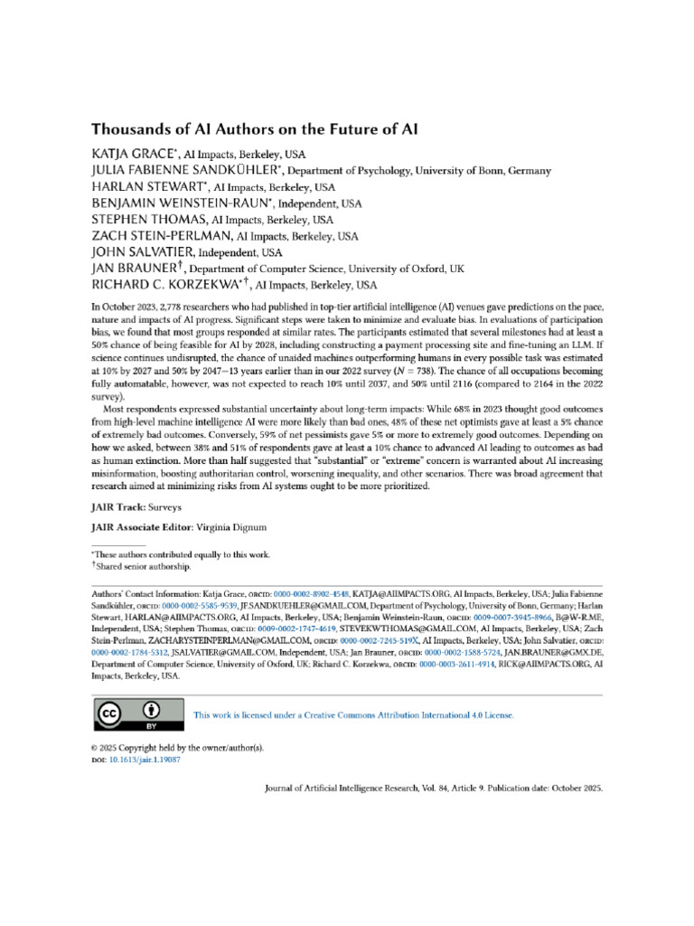View of Thousands of AI Authors On The Future of AI | PDF