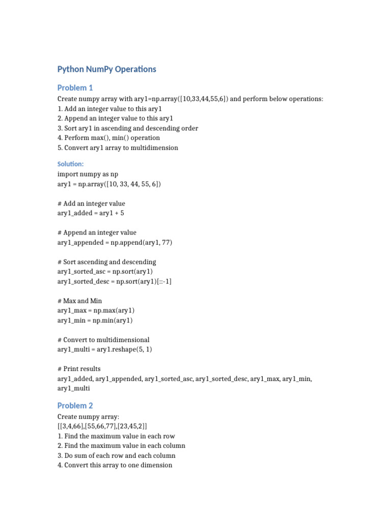 NumPy Array Operations and Examples | PDF | Linear Algebra | Computer ...
