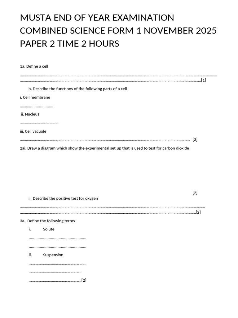 Musta f1 p2 Combined Science | PDF | Physical Sciences | Applied And ...