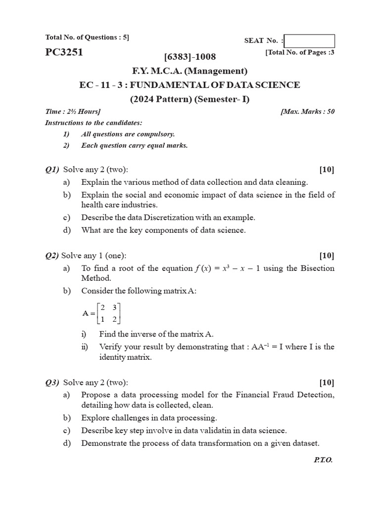 Data Science Fundamentals Exam Questions | PDF | Applied Mathematics