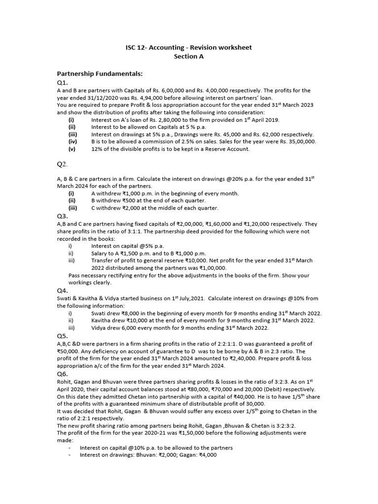 Partnership Accounting Revision Worksheet | PDF | Balance Sheet ...