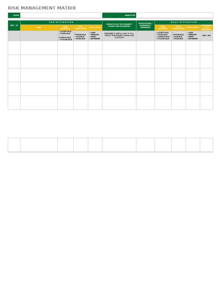 Risk Management Matrix Template | PDF