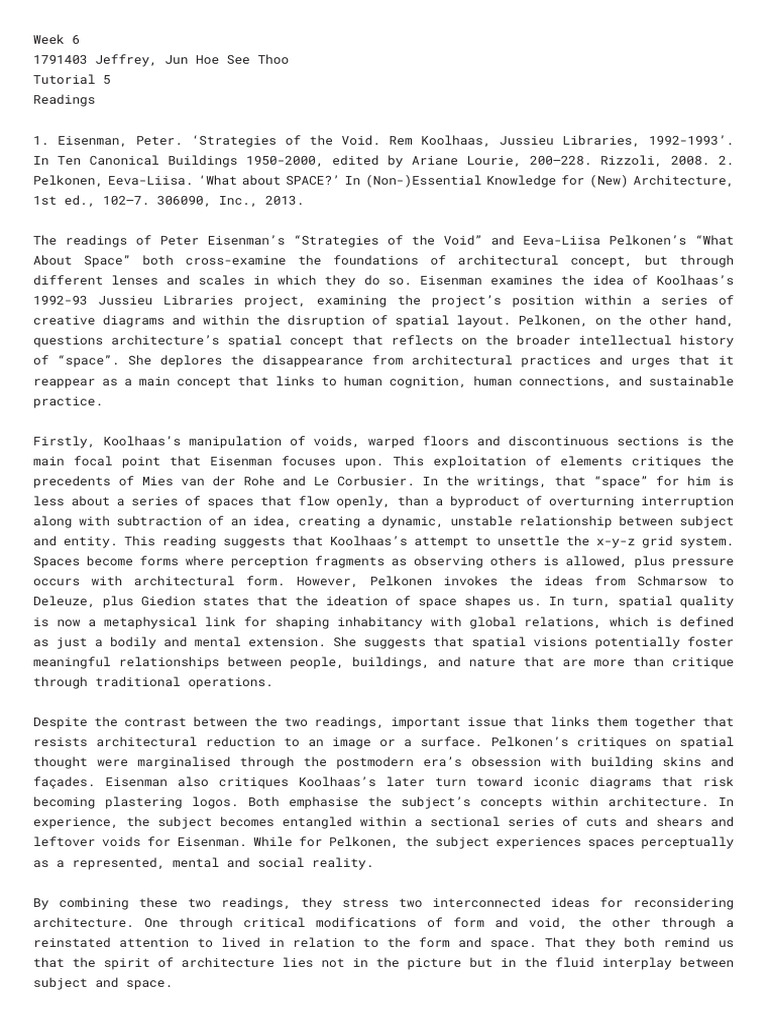 1791403 - Jeffrey, Jun Hoe See Thoo - Week 6 | PDF | Space | Psychology