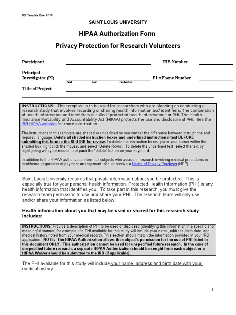 Hipaa Authorization Form Duration