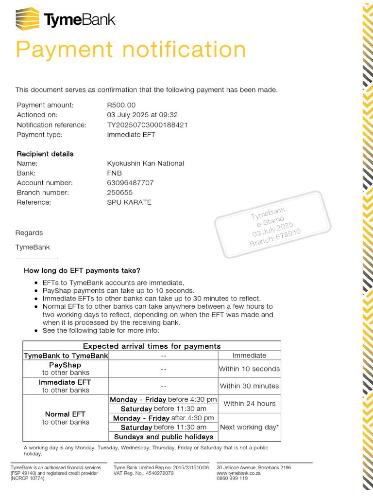 Immediate EFT Payment Confirmation | PDF