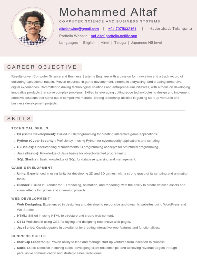 Computer Science & Business Systems Resume | PDF | Computer Programming ...
