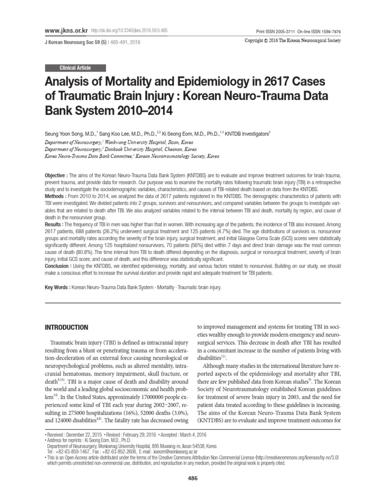 TBI Mortality Analysis in Korea (2010-2014) | PDF | Traumatic Brain ...