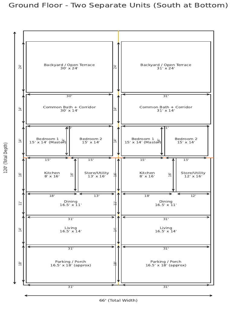House Plan Ground and First Floor Two Units | PDF | Buildings And ...
