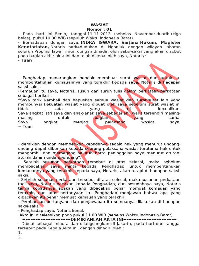 Wasiat Resmi Notaris di Nganjuk | PDF