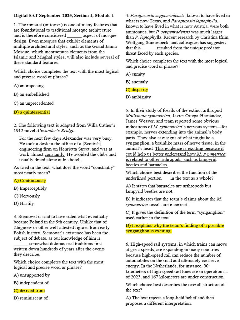 2025 09 Digital SAT US C RW Module 1 | PDF | Dorothy Gale | Water