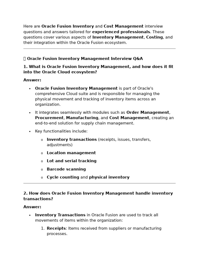 Oracle Fusion Inventory Management Q&A | PDF | Inventory | Cost Accounting