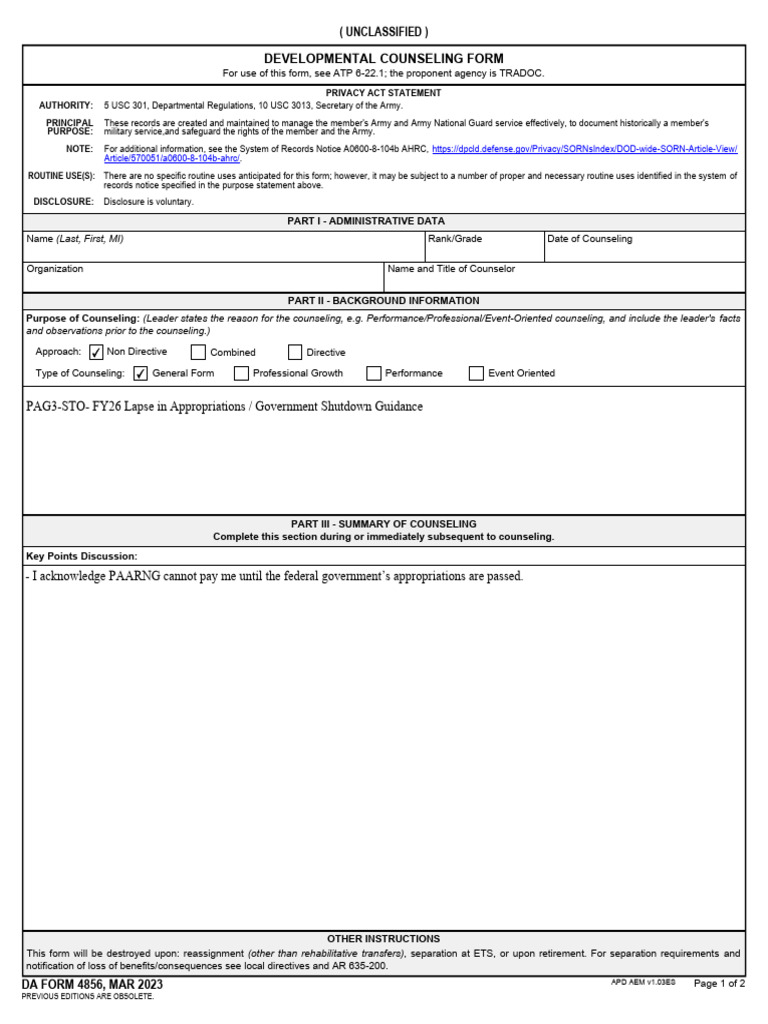 Army Developmental Counseling Form | PDF