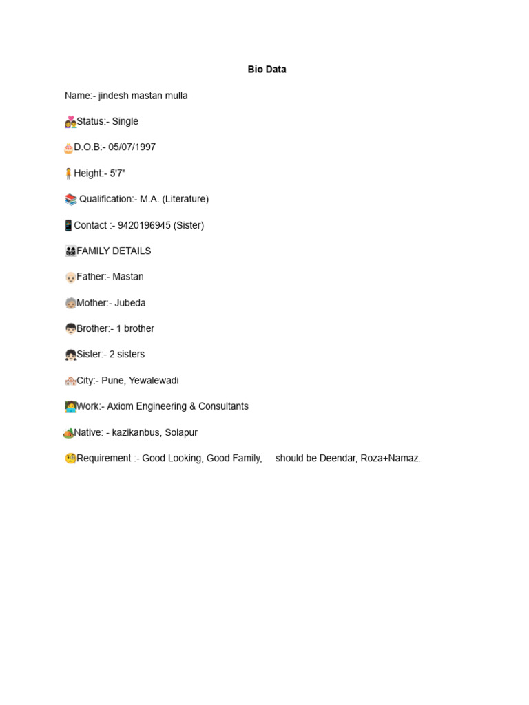 Bio Data | PDF