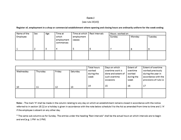 Employment Register Form J | PDF