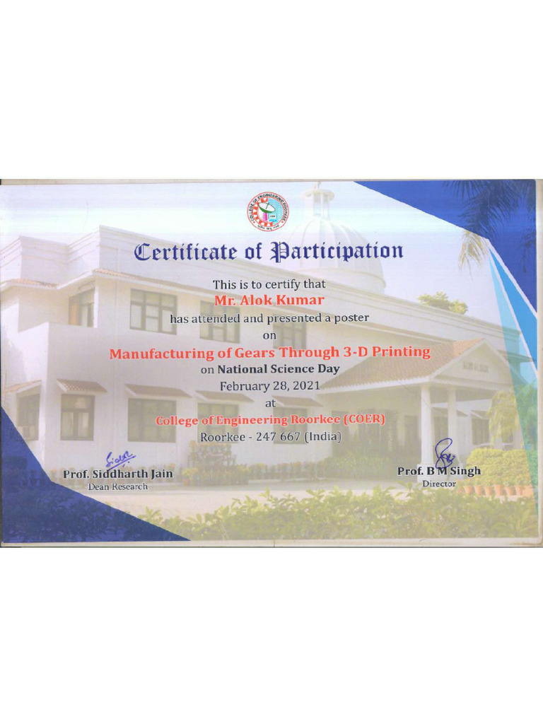 Project Certificate - Gears | PDF