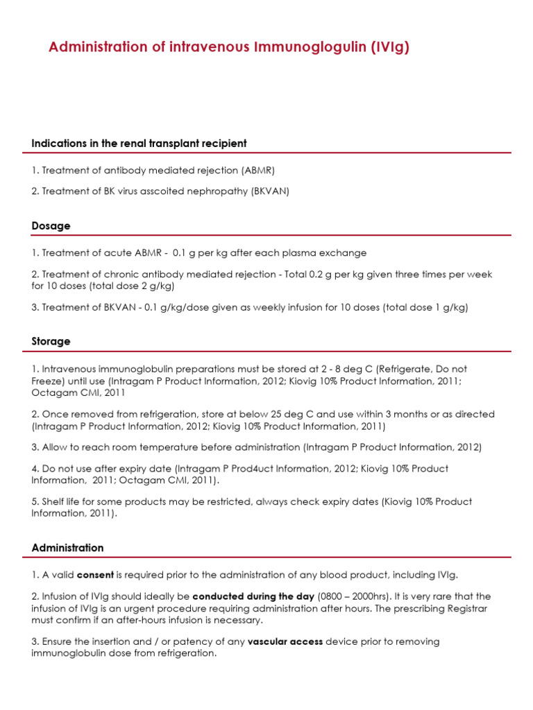IVIg Administration for Renal Transplants | PDF | Intravenous Therapy ...
