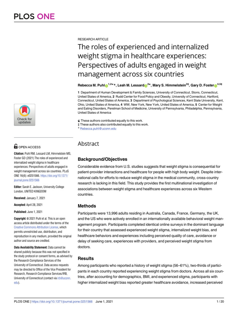 Weight Stigma in Healthcare: A Global Study | PDF | Social Stigma ...