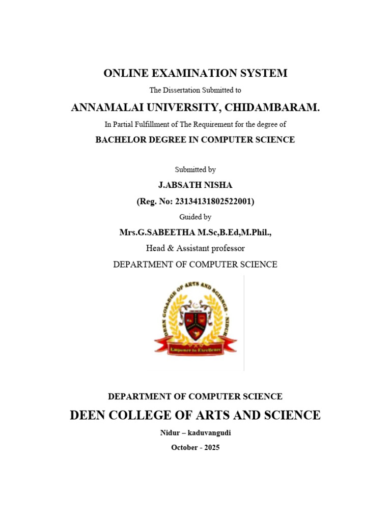Online Examination System Dissertation | PDF | Titles | Academia