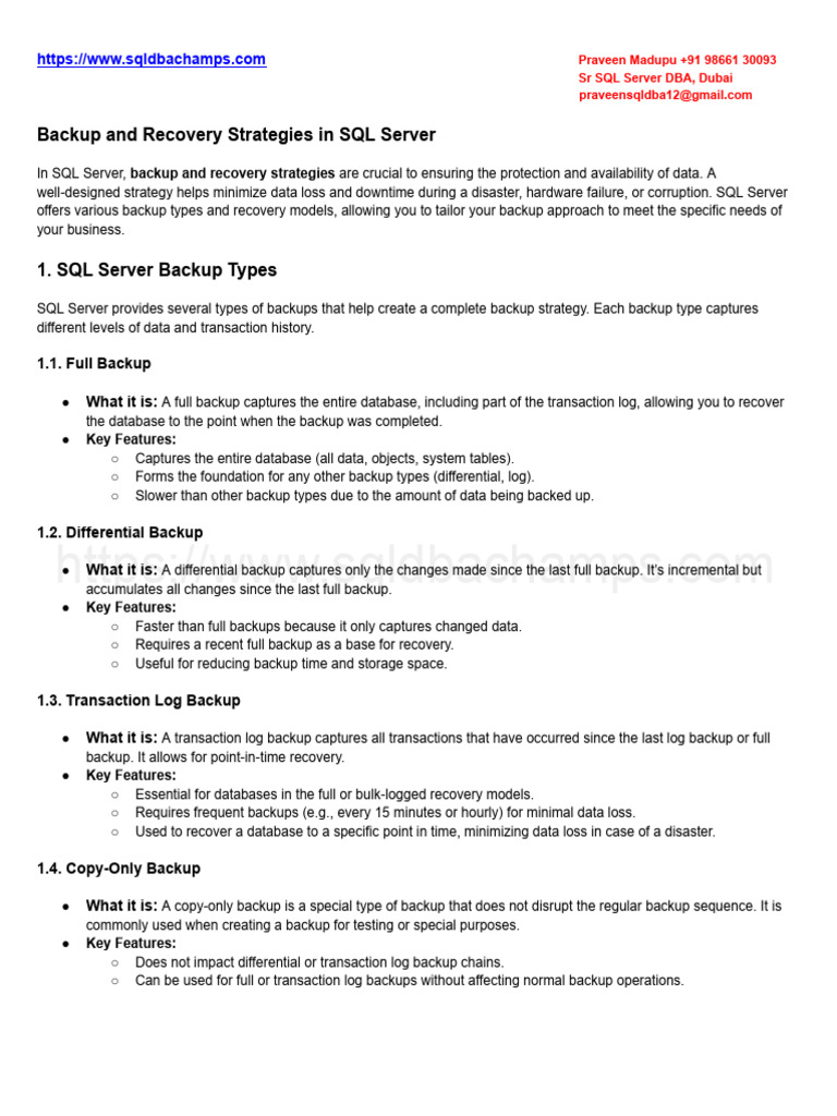 SQL Server Backup and Recovery Guide | PDF | Backup | Databases