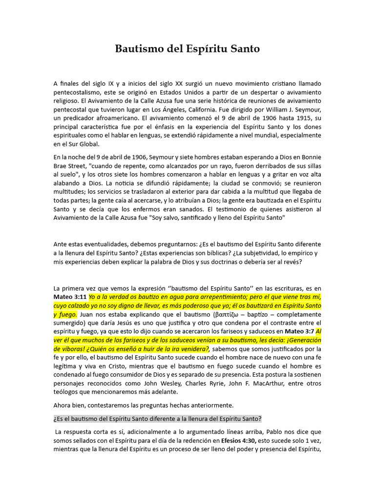 Bautismo del Espíritu Santo y Pentecostalismo | PDF | Religiones ...