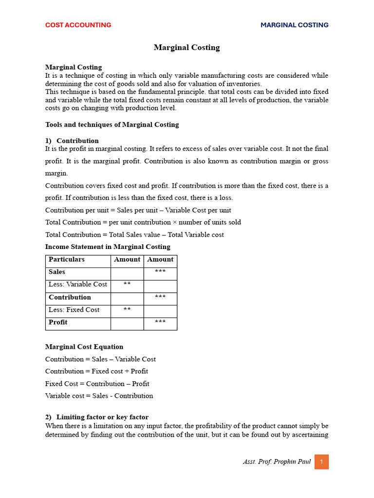 Marginal Costing Techniques Explained | PDF | Cost Accounting ...