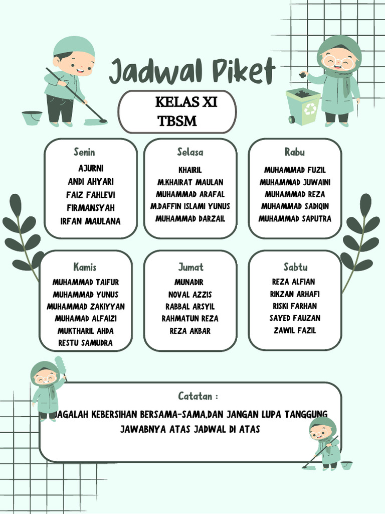 Roster Piket Kelas Xi TSM | PDF