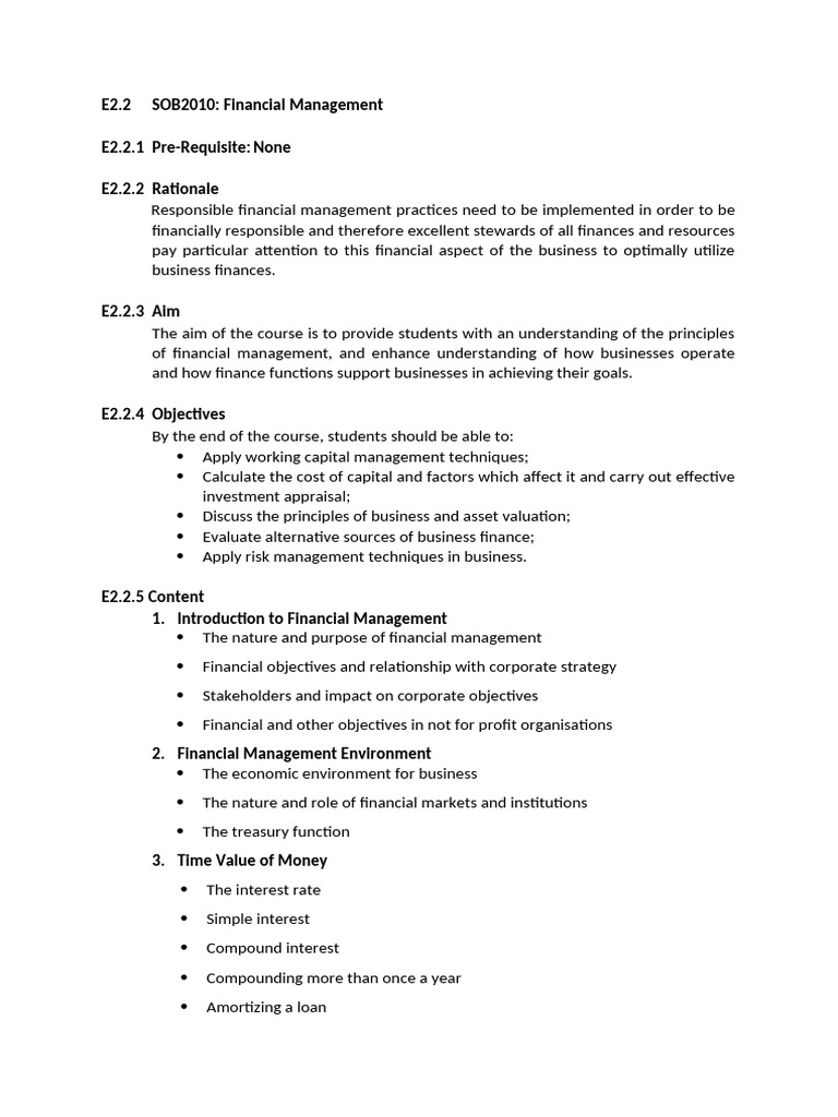 Financial Management Course Overview | PDF | Cost Of Capital ...